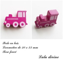 Perle en bois de 30 x 22 mm, Perle plate Train / Locomotive