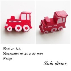 Perle en bois de 30 x 22 mm, Perle plate Train / Locomotive