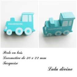 Perle en bois de 30 x 22 mm, Perle plate Train / Locomotive
