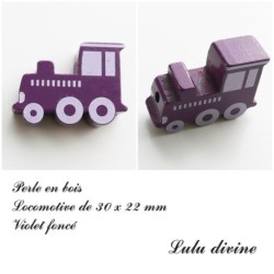 Perle en bois de 30 x 22 mm, Perle plate Train / Locomotive