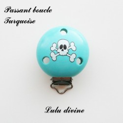 Pince / Clip en bois, attache tétine, passant, Tete de mort