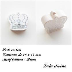 Perle en bois de 28 x 14 mm, Perle plate Couronne argenté