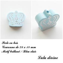  Perle en bois de 28 x 14 mm, Perle plate Couronne argenté