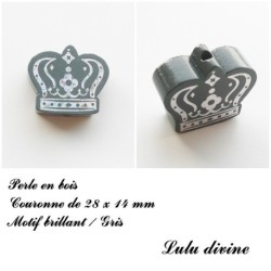  Perle en bois de 28 x 14 mm, Perle plate Couronne argenté