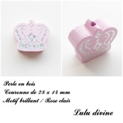  Perle en bois de 28 x 14 mm, Perle plate Couronne argenté