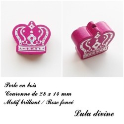  Perle en bois de 28 x 14 mm, Perle plate Couronne argenté