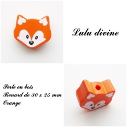 Perle en bois de 30 x 25 mm, Perle plate moyenne Tête de renard : 