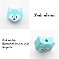 Perle en bois de 30 x 25 mm, Perle plate moyenne Tête de renard : 