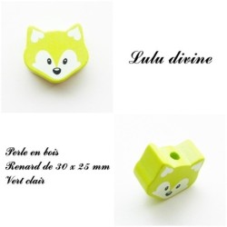 Perle en bois de 30 x 25 mm, Perle plate moyenne Tête de renard : 