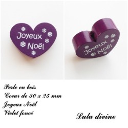 Perle en bois Coeur Joyeux noel