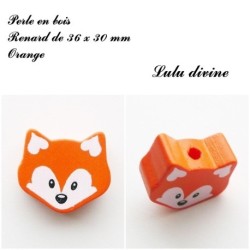 Perle en bois de 36 x 30 mm, Perle plate grosse Tête de renard : 