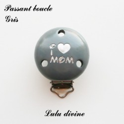 Pince / Clip en bois, attache tétine, passant,  I Love Mom