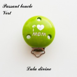 Pince / Clip en bois, attache tétine, passant,  I Love Mom