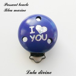 Pince / Clip en bois, attache tétine, passant I Love you 2