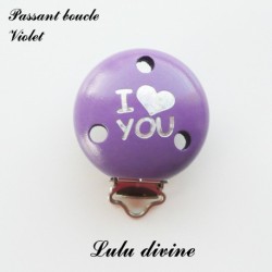 Pince / Clip en bois, attache tétine, passant I Love you