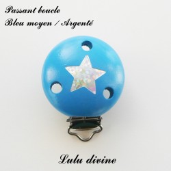 Pince / Clip en bois, attache tétine, passant Etoile Argenté 2