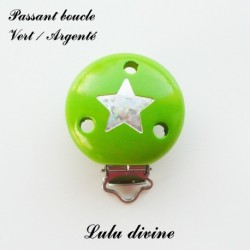 Pince / Clip en bois, attache tétine, passant Etoile Argenté