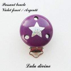 Pince / Clip en bois, attache tétine, passant Etoile Argenté