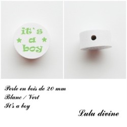Perle en bois de 20 mm, Perle en bois, It's a boy