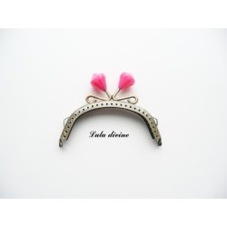 Fermoir claps Fleur demi cercle porte monnaie de 8.8 cm métal Bronze, Fleur perle Vert