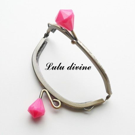 Fermoir claps Fleur demi cercle porte monnaie de 8.8 cm métal Bronze, Fleur perle Vert