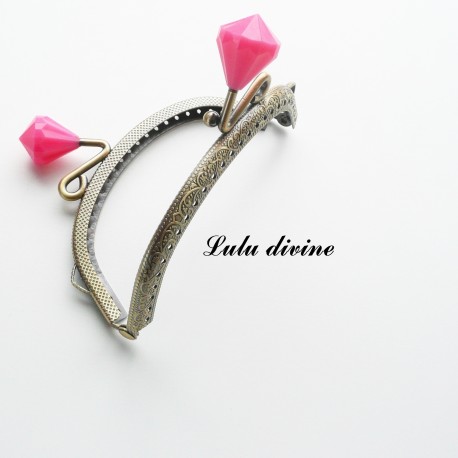 Fermoir claps Fleur demi cercle porte monnaie de 8.8 cm métal Bronze, Fleur perle Vert