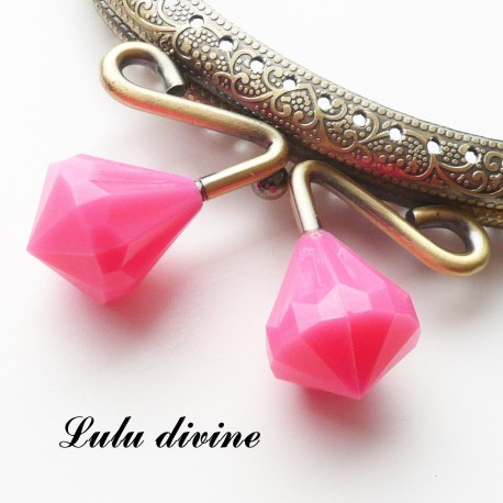 Fermoir claps Fleur demi cercle porte monnaie de 8.8 cm métal Bronze, Fleur perle Vert