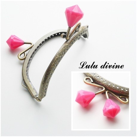 Fermoir claps Fleur demi cercle porte monnaie de 8.8 cm métal Bronze, Fleur perle Vert