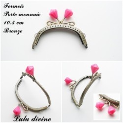 Fermoir claps Fleur demi cercle porte monnaie de 8.8 cm métal Bronze, Fleur perle Vert