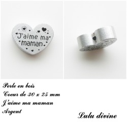 Perle en bois Coeur J'aime ma maman 2