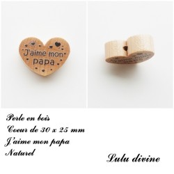 Perle en bois Coeur J'aime mon papa 2