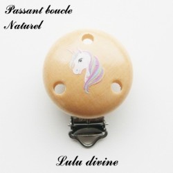 Pince / Clip en bois, attache tétine, passant, Licorne