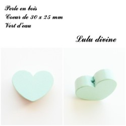 Perle en bois de 30 x 25 mm, Perle plate Coeur