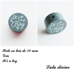 Perle en bois de 20 mm, Perle en bois, It's a boy