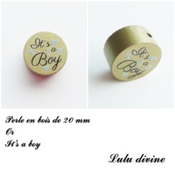 Perle en bois de 20 mm, Perle en bois, It's a boy