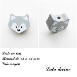 Perle en bois de 18 x 16 mm, Perle plate petite Tête de renard : 