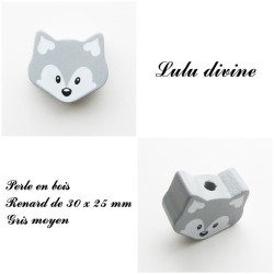 Perle en bois de 30 x 25 mm, Perle plate moyenne Tête de renard :  2