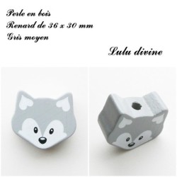 Perle en bois de 36 x 30 mm, Perle plate grosse Tête de renard : 