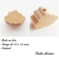 Perle en bois de 20 x 13 mm, Perle plate Nuage
