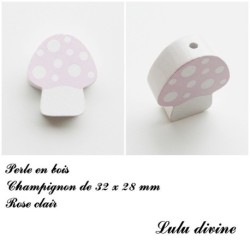 Perle en bois de 32 x 28 mm, Perle plate Champignon