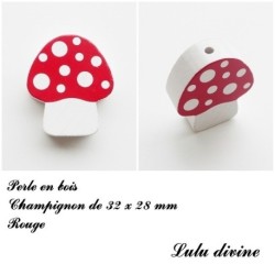 Perle en bois de 32 x 28 mm, Perle plate Champignon