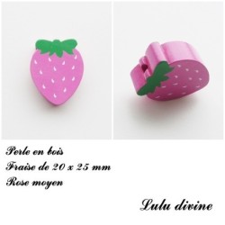 Perle en bois de 20 x 25 mm, Perle plate Fraise