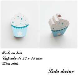 Perle en bois de 25 x 18 mm, Perle plate Cupcake