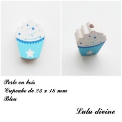Perle en bois de 25 x 18 mm, Perle plate Cupcake