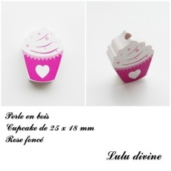 Perle en bois de 25 x 18 mm, Perle plate Cupcake