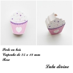 Perle en bois de 25 x 18 mm, Perle plate Cupcake