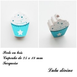 Perle en bois de 25 x 18 mm, Perle plate Cupcake