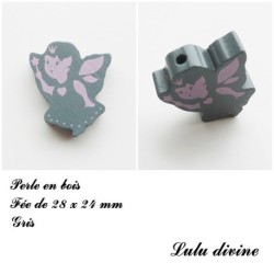Perle en bois de 28 x 24 mm, Perle plate Fée