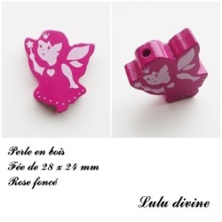 Perle en bois de 28 x 24 mm, Perle plate Fée