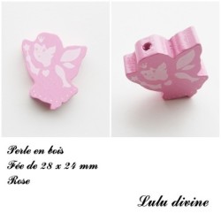 Perle en bois de 28 x 24 mm, Perle plate Fée